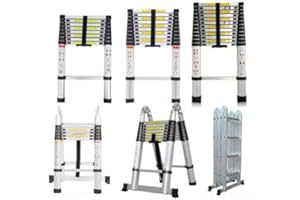 FEIDAK 5M (2.5+2.5m) A-Frame Telescoping Ladder Folding Ladder Extension Ladder Extendable Portable with Hinges Max 150kg Load Capacity with Non Slip Rubber Feet Compact and Sturdy, EN131 Certificate