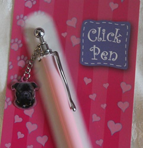 Brindle Staffordshire Terrier gift click pen on a card with hanging charm
