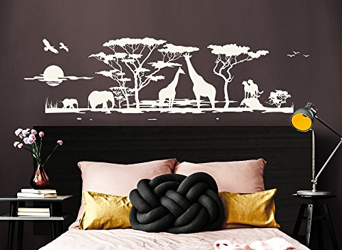 Grandora W683 Wandtattoo Afrika Savanne Tiere Wohnzimmer Schlafzimmer schwarz 190 x 58 cm - 5