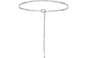 TIESOME Silver Rhinestone Chain Belt for Women, Crystal Bling Belt Adjustable Rhinestone Sparkly Waist Chain for Dresses Weddings Parties