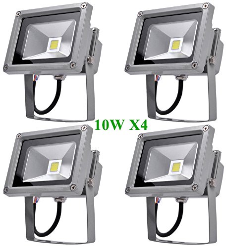 Preisvergleich Produktbild Greenmigo 4pcs 10W LED Fluter Strahler Scheinwerfer Spotlight Wasserdicht Außenbereich Grau Aluminium IP65 Warmweiß 2800-3200K Garten Lampe