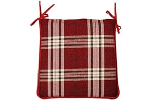 CnA Stores Set of 4 Tartan Check Reversible Kitchen Dining Garden Chair Cushion Seat Pads With Ties Zipped Removable Covers (Burgundey/Wine)