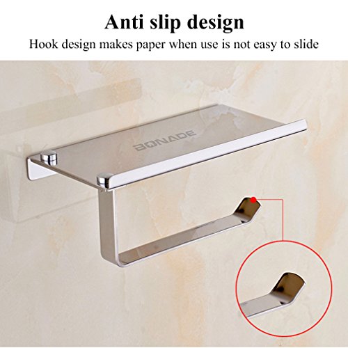 BONADE® Edelstahl Toilettenpapierhalter Rollenhalter WC-Papierhalter mit Ablage, zur Wandmontage, Silber - 4