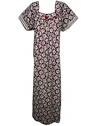 Indiatrendzs Women Comfortable Nightgown Cotton Floral Rose Printed Squire Neck House Maxi Dress