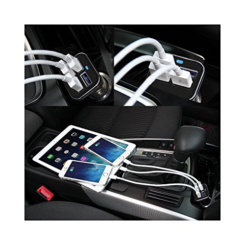 MMOBIEL Caricatore per auto a 4 porte super veloci potente da 35 Watt incluso di indicatore di energia LED uscita (output) da 5V / 6.8A