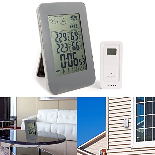 Digitale Funk Wetterstation mit Wettervorhersage Thermometer Thermo-Hygrometer Barometer Funkuhr inkl. Außensensor Funkuhr Wecker Innen Außen Temperatur - 2