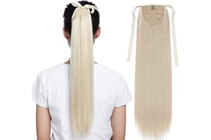 SEGO Queue de Cheval Ponytail Postiche Extension Cheveux a Bandeau Rajout a Froid Synthétiques Pas Cher Sans Clip Boucle Onudle Raide - 22"/55CM Blond Blanchi