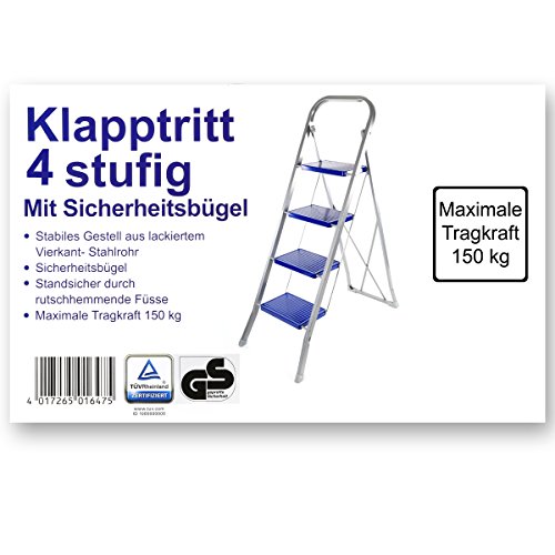 Klapptritt / Haushaltsleiter 2-, 3- oder 4-stufig aus Stahl in Silbergrau / Blau (4-Stufig) - 8