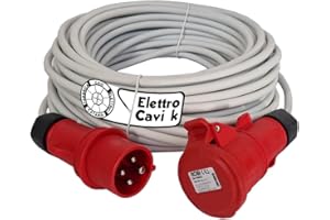FABBRICA CAVI ELETTRICI ELETTRO CAVI K PROLUNGA ELETTRICA INDUSTRIALE TRIFASE 16A 15 METRI 3P+T IP54 380V 4 POLI CON CAVO FROR 4G2.5 MM² ASSORBIMENTO 8300 WATT FLESSIBILE PROFESSIONALE MADE IN ITALY