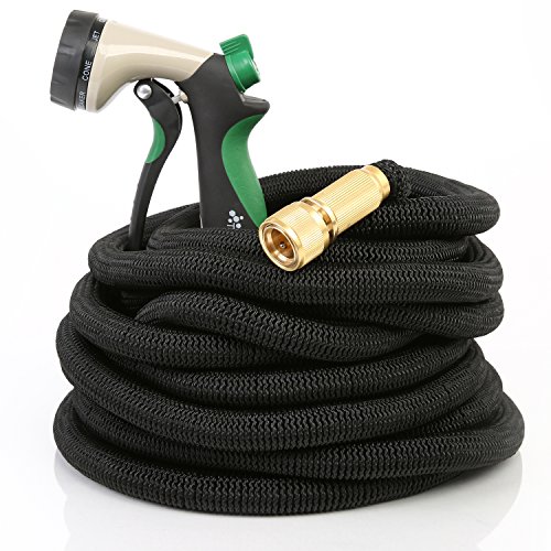 TRESKO® Flexibler Gartenschlauch, Wasserschlauch flexibel mit 3-fach Latexkern, dehnbarer Bewässerungsschlauch, flexiSchlauch mit hochwertiger 10-fach Multifunktions-Brause aus Metall + Druckregler, inkl. Adapter für 3/4“ und 1“ Wasserhahn-Anschluß, alle Verschraubungen aus hochwertigem Messing, inkl. Metall-Aufroller und Tragetasche, bis 10 bar (30m) - 2