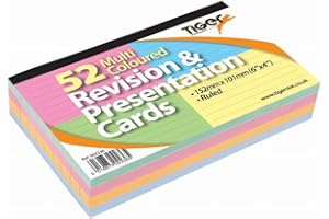 TIGER Revision & Presentation Cards - 52 Multi Coloured Ruled Cards - 6 x 4 Inch
