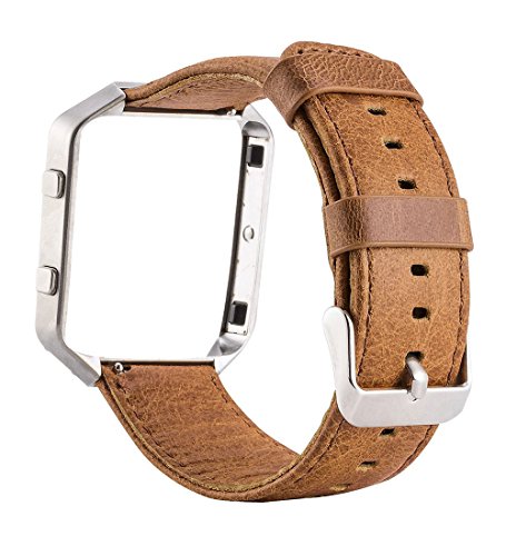 Leder Armband für Fitbit Blaze, MroTech Armband mit Metallrahmen, Uralt Stil Echtes Leder Uhrenarmband für Fitbit Blaze Smartwatch - 3
