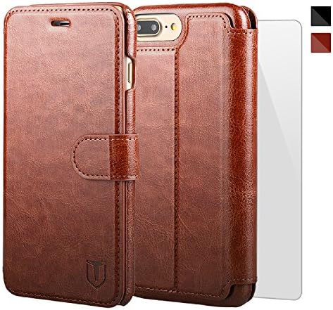 TANNC iPhone 8 Plus Wallet Case, iPhone 7 Plus Case, Flip Leather Phone Case [Screen Protector Included] [Slim Fit] - [Card Slot] [Kickstand] - Case for Apple iPhone 8 Plus and iPhone 7 Plus - Brown
