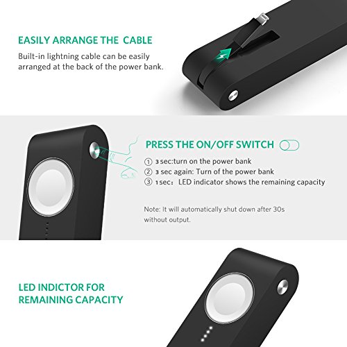 UGREEN 4400mAh Batterie Externe Chargeur Magn  tique pour Apple Watch 38mm 42mm et Lightning C  ble Int  gr   pour iPhone X 8 Plus 8  iPad Air  MFi Certifi    Micro USB C  ble 50cm Inclus