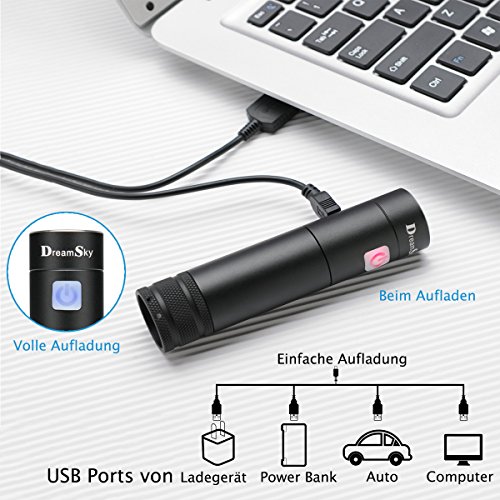 DreamSky wiederaufladbare LED Taschenlampe mit 18650 Batterie und USB Ladekabel, einstellbare 5 Leuchtmodi, wasserdicht, geeignet für Haushalt, Arbeit und Outdoor Aktivitäten - 4