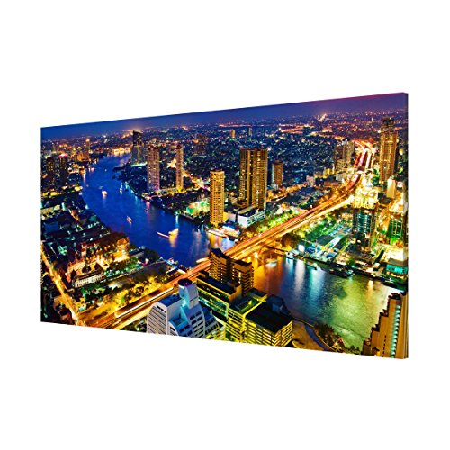 Apalis 108728 Magnettafel Bangkok Skyline Memoboard Design Quer Metall Magnet Pinnwand Motiv Wand Stahl Küche Büro, 37 x 78 cm - 3