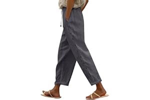 Rpporm 7/8 Leinenhose Damen Sommer Leicht Sporthose Baumwolle Leinen Stoffhose Lockere Einfarbig Sommerhose Lässig High Waist Strandhose mit Taschen Freizeithose Elegant Haremshose für Frauen