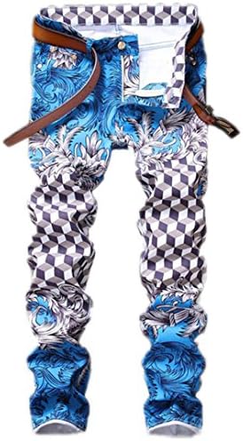 3D Printing Fashion Jeans Slim Cotton Harem Pants Hip Hop Casual Brand Men's Jeans Blue 32