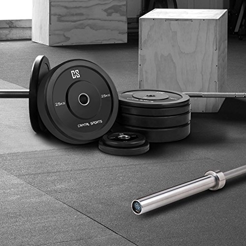 CAPITAL SPORTS Elongate Bumper Plate Hantelgewichte (Gewichtsscheiben für Langhantel, 50,4 mm Aufnahme, stoßabsorbierendes Hartgummi, Paar) verschiedene Gewichte von 2,5 -25 kg - 2