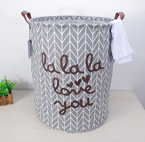 Kimjun Faltbare Haushalt Baumwolle Leinen Runde Waschekorb Hamper Kinder Spielzeug Veranstalter Aufbewahrungskorb Aufbewahrungstasche (Grau) - 2
