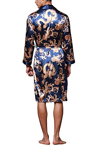 Dolamen Herren Morgenmantel Bademäntel Kimono, Weich u. Leicht glatte Luxus Satin Nachtwäsche Bademantel Robe Negligee locker Schlafanzug mit Belt & Pockets - 2