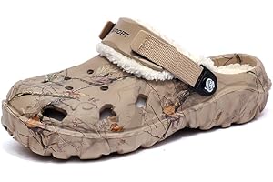 SECHRITE Zuecos con forro de piel para hombre, pantuflas de invierno de ancho ancho ancho con plantilla acolchada, zapatos cálidos de casa con correa trasera ajustable, forro polar suave extraíble