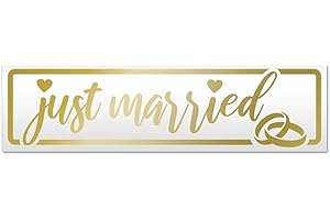 ‎KIWISTAR Kiwistar Just Married Ringe Hochzeit Magnetschild Schild magnetisch - 30cm Gold - Magnetfolie für Auto PKW Kfz