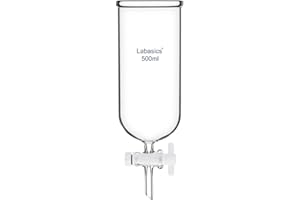 Labasics Entonnoir de Goutte à Goutte, Robinet d'Arrêt en Téflon, Verre Borosilicaté de Haute Qualité, Ouverture Supérieure Non-Graduée, pour Distribution Précise de Liquides, 500 ml