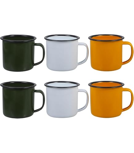 Argon Tableware Coupes d'espresso en émail Blanc - Coupes de café en Plein air Coupes de Boissons Chaudes - 130ml - Jaune - Paquet de 6