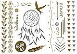 Flash Tattoo Dream Nature Sheet 1 | Traumfänger Unendlichkeitszeichen Volgel Feder | Temporäres Tattoo mit 20 gold und silber Motive | Weitere Designs verfügbar