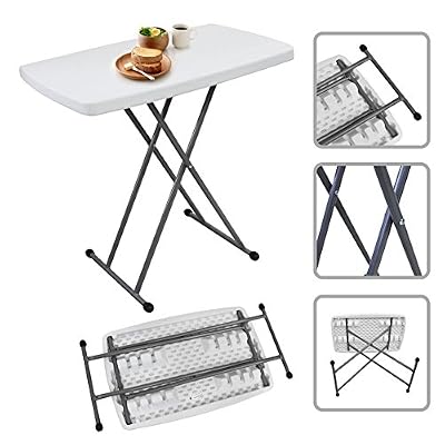 Todeco Table de Jardin Camping Rectangulaire Pliante 76x50cm en PEHD réglable à 3 hauteurs 51/63/74 cm - Blanc