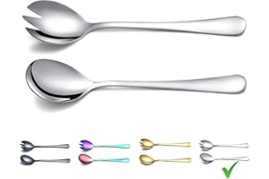 Berglander - Juego de servidores de acero inoxidable ensalado, para servir ensalada, cuchara y tenedor, paquete de 2 (plata brillante)