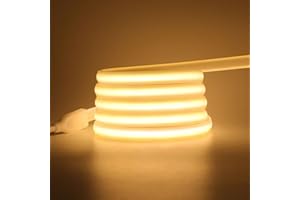 HEGEHE 220V Tira de LED COB 1M, 288LEDs/m Flexible Blanco Cálido CRI≥85 FCOB Tira Luces,IP65 Impermeable Super Brillante LED Tira de Luz con Enchufe Interruptor para Dormitorio,Iluminación de Armarios