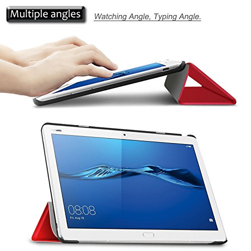 Huawei MediaPad M3 10 Lite 10 Hülle Case, Infiland Ultra Dünn Tri-Fold Muschel PU Leder Ultra Schlank Superleicht Ständer Shell Cover Schutzhülle Etui Tasche für Huawei MediaPad M3 10 Lite 10 (Rot) - 3