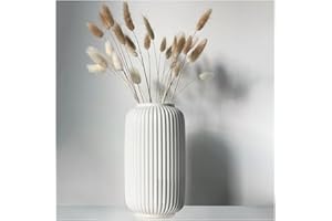 JUZAI Hauteur 20 cm Vase Côtelé en Ceramique Blanc pour Pampa, Vases Decoratif pour Centre de Table Decoration