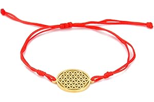 unift Fiore Della Vita Ciondolo Bracciale per le Donne in Acciaio Inox Stile Geometria Scavare Fiore della Vita Doppia Corda Bracciale Ispirazionale Bracciale Regolabile Gioielli