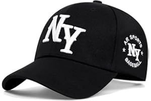 MIGTEC Gorra Beisbol Ajustable y Bordada con NY en Letras Blancas, de Tela Vaquera. para Hombres y Mujeres. 56-59cm. Cierre Hebilla. Color Negro.