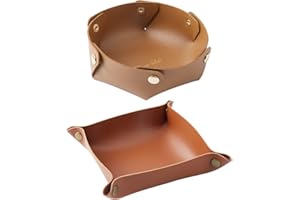 GORGECRAFT 2 Styles Leather Jewelry Valet Tray for Women and Man Desktop Storage Organizer Portable Entryway Table Tray Bedside Nightstand Desk Small Catchall Travel Dish Plate for Key Watch Coin