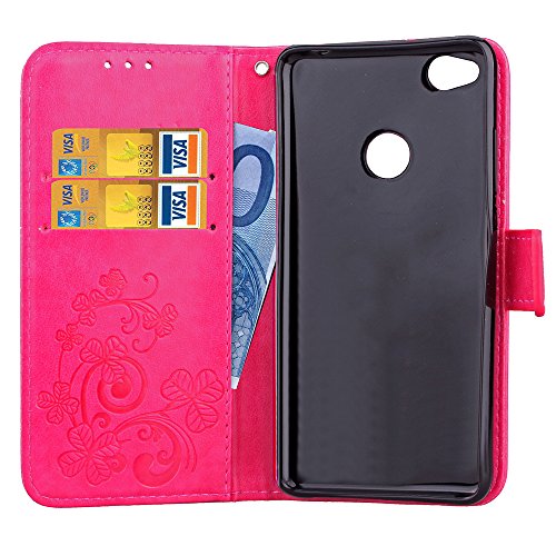 Nubia Z11 mini Hülle, ZTE Nubia Z11 mini Case,Cozy Hut Lucky Clover Muster Kunstleder Ledertasche Schutzhülle Case Tasche Cover Tasche for ZTE Nubia Z11 mini, Bunte Retro Muster Druck Buch-Stil Bookstyle Flip Magnetverschluss Brieftasche Geldbörse Wallet Kreditkarte ID Card Slots PU Leder Beschützer Haut Schutzfolie Schutzhüllen Case Tasche Hülle Etui Schale Ständer Hülle Case mit Weich TPU Innere Hülle Case für ZTE Nubia Z11 mini (5 Zoll) – Rose Red Clover - 4