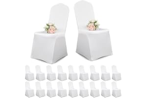 ‎SHOWGEOUS Showgeous 20 Stück Stuhlhussen Weiß Polyester Spandex Lycra Stretch Stuhlhussen Esszimmer Hochzeit Stuhlhussen Universelle Waschbare Stuhlhussen für Hochzeitsfeier Bankett Dekoration