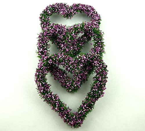 3 Künstliche Deko Herzen mit kleinen Beeren Lavendel. Durchmesser 10cm. 3 Stück - 3