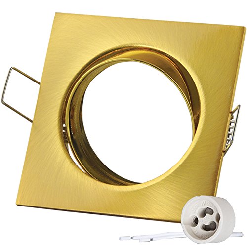Preisvergleich Produktbild 12x Einbaustrahler Einbaurahmen Eckig"Gold gebürstet" inkl. GU10 Fassung, schwenkbar
