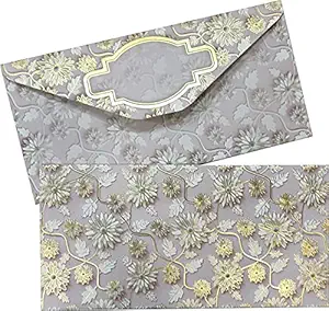 Jain Cards Wedding/Sagan/Shagun/Cash/Gift/Money Envelope 3 fold Grey Golden Velvet Touch (Pack of 10)