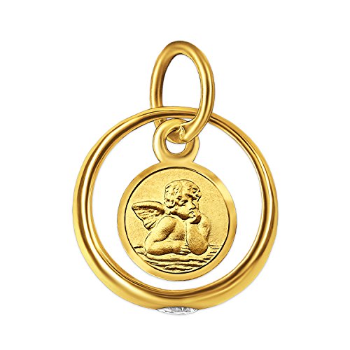 CLEVER SCHMUCK Set Goldener Kleiner Taufring Engel rund mit Zirkoniastein glänzend und Kette Weitpanzer 34 cm, beides 333 Gold 8 Karat im Etui - 2