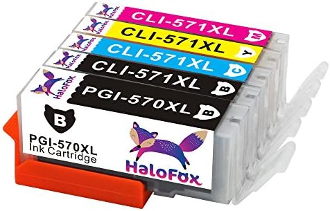 HaloFox 5 Ink Cartridges PGI-570XL CLI-571XL High Yield For Canon 570XL 571 XL Work with Canon PIXMA MG6851 MG7750 MG6850 MG6853 MG5750 MG5751 MG5752 MG5753 MG7753 MG7751 MG6852 MG7752 iP7200 iP7250 Printer Combo Pack BK/PBK/M/Y/C