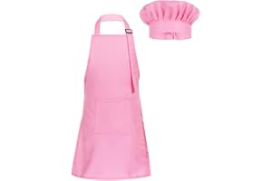 MSemis Tablier Enfant et Chapeau de Chef Tablier de Cuisine Boulangerie Toque de Chef Cuisinier Bonnet Tablier Peinture de Jardin 2-12 Ans