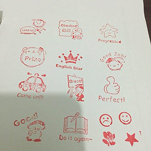 ?HuntGold 15 Stück Cartoon Holz Mini Stempel Lehre Kommentare Ermutigen Kinder Briefmarken - 6