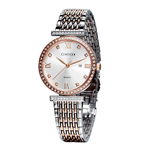 Comtex Damenuhren mit Edelstahl Armband Rose Gold Schweizer Quarz Uhren Datum Fenster Comtex Damenuhren mit Edelstahl Armband Rose Gold Schweizer Quarz Uhren Datum Fenster