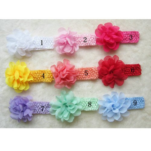 Janecrafts (Set of 9pcs) Big Chiffon Flower Crochet Baby Headband Little Girls' Hair Bands Head Wear Mix in 9 Colors