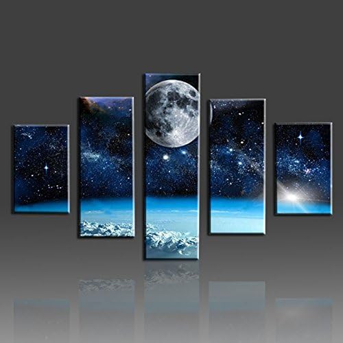 5 Panels Framed Wall Art Canvas Print Planets In Space Pictures Oil Painting For Home Modern Decoration